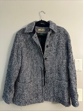 Wool-Blend Heathered Black and White Pea Coat